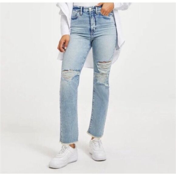 Good American 6/28 Good Boy High Rise Wide Release Hem Indigo - Picture 2 of 10